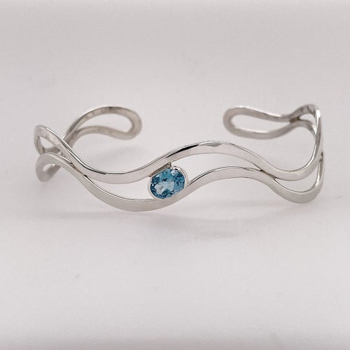 Blue Topaz Sterling Wavy Cuff Bracelet